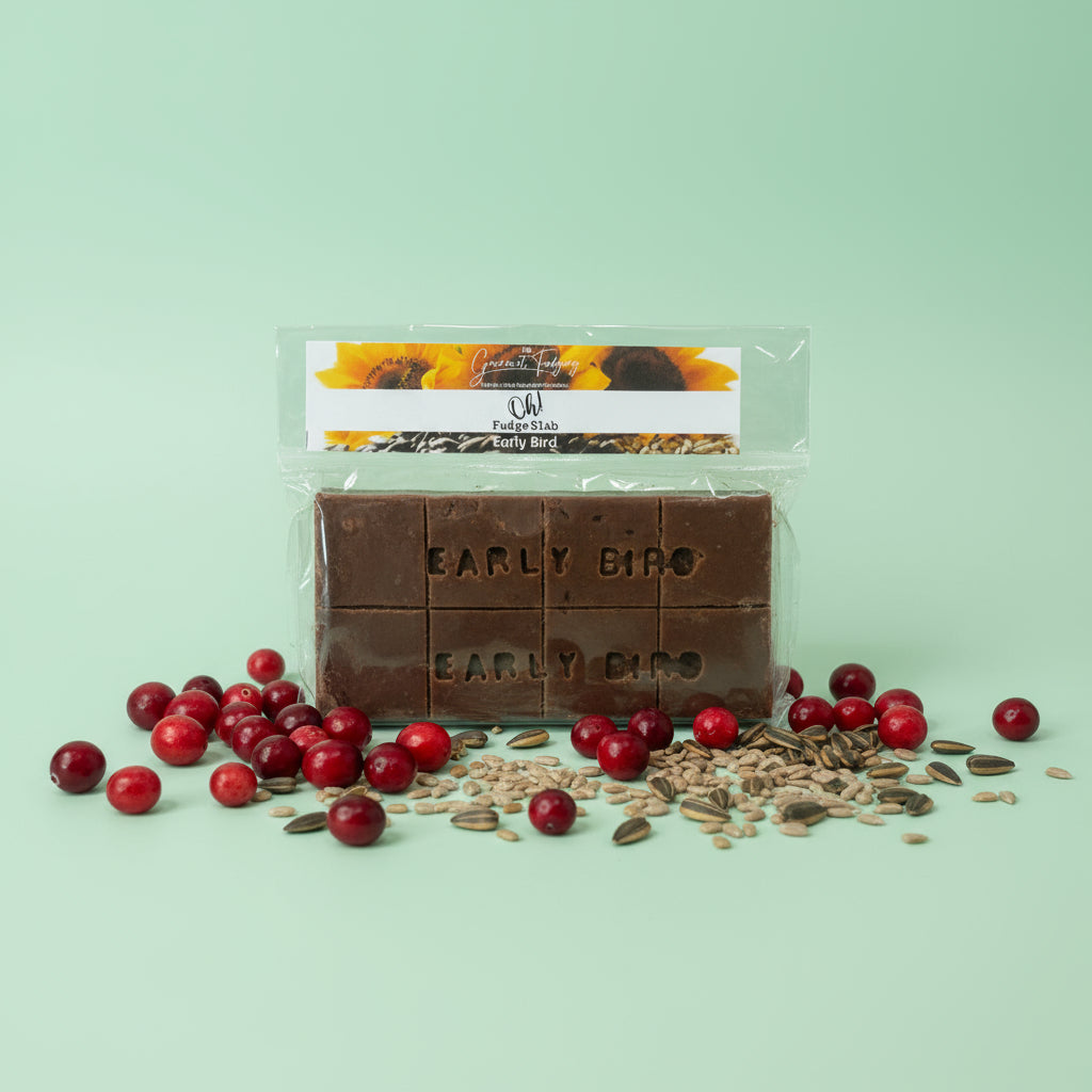 Dark Chocolate Fudge with Cranberries and Sunflower Seeds on a Mint green background
